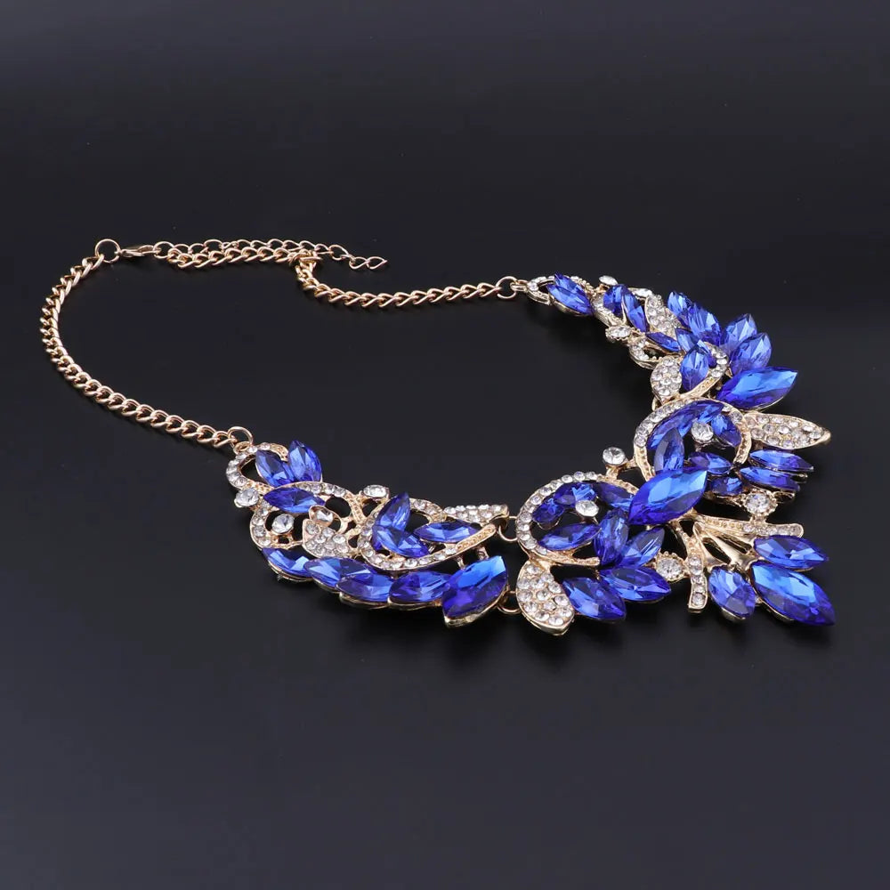 CYNTHIA Fashion Blue Crystal Necklace Earrings Set Bridal Jewelry Sets for Brides Wedding Party Costume Jewellery Set