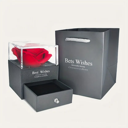 Red Zircon Necklace With Rose Flower Gift Box