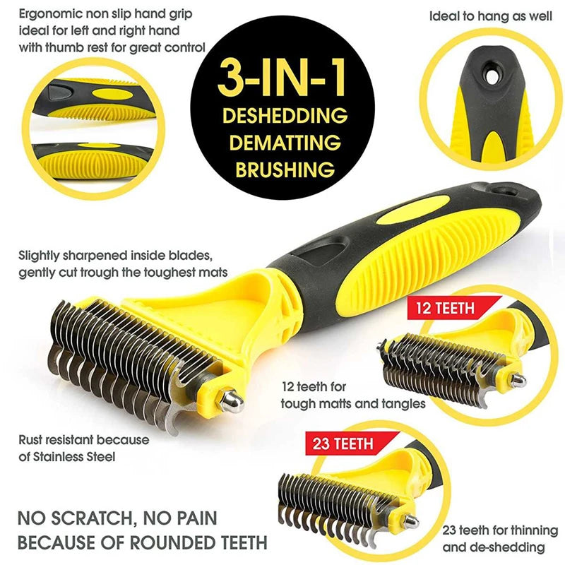 Pets Stainless Steel Grooming Brush Two-Sided Shedding Comb