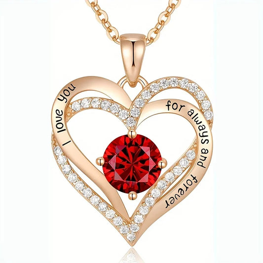 Red Zircon Necklace With Rose Flower Gift Box