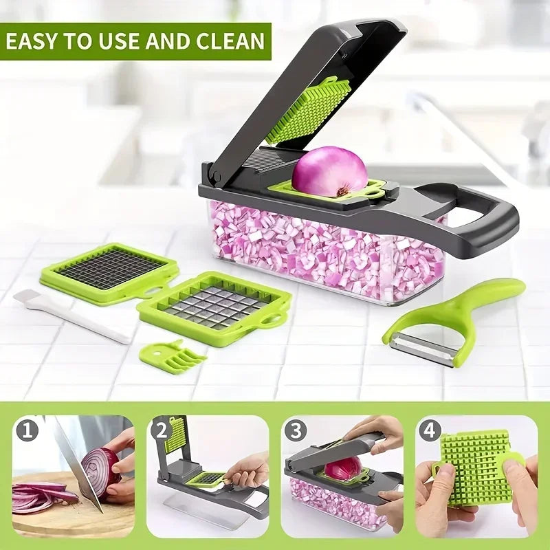 Multifunctional Vegetable Chopper Slicer Shredder with Basket