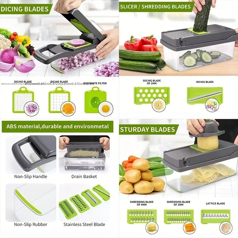 Multifunctional Vegetable Chopper Slicer Shredder with Basket