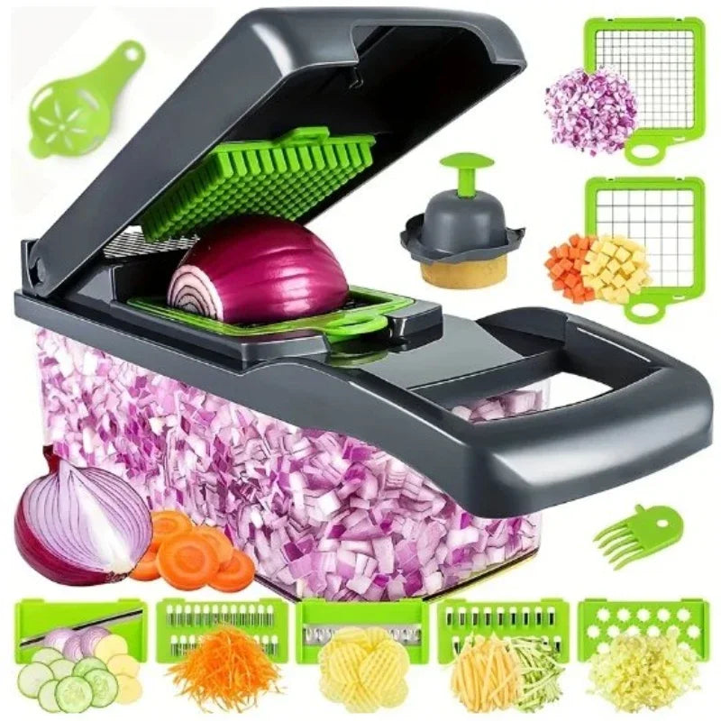 Multifunctional Vegetable Chopper Slicer Shredder with Basket