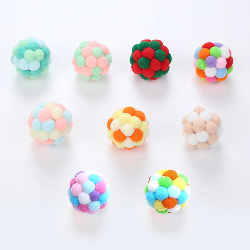 Cat toys Colorful handmade Elastic  bell ball interactive chase pet supplies