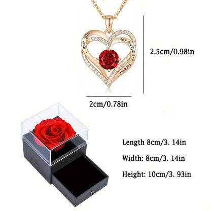 Red Zircon Necklace With Rose Flower Gift Box