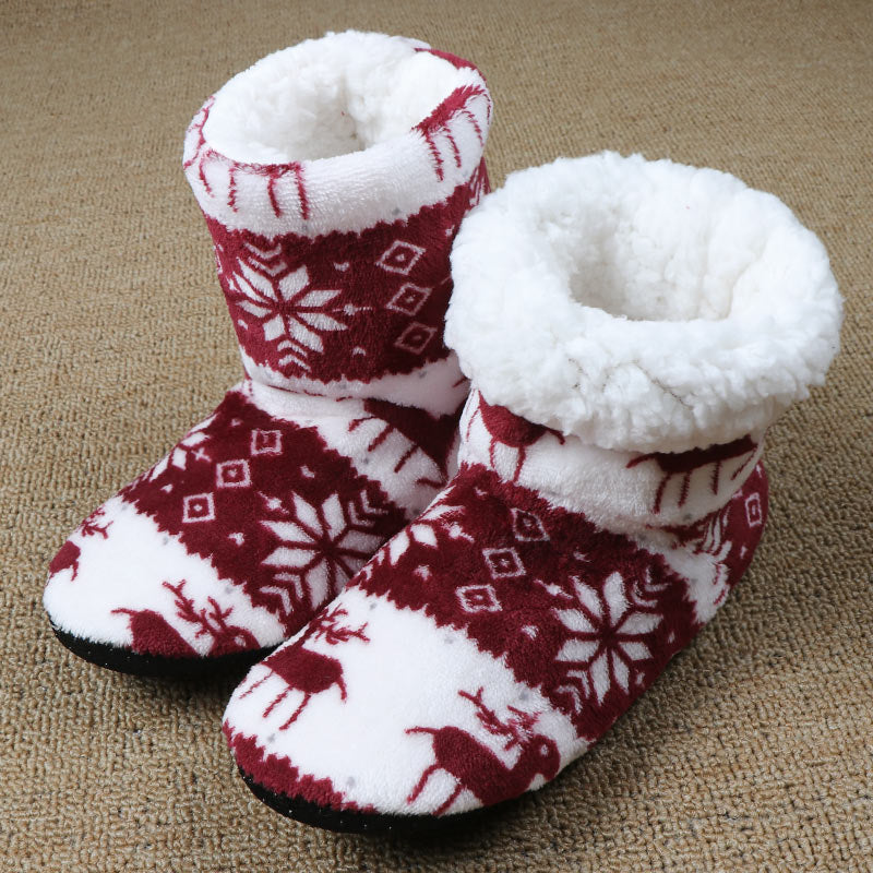 Christmas Elk Floor Shoes Indoor Socks Shoes Warm Plush House Slippers - AFFORDABLE MARKET