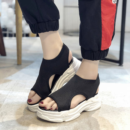 Flying Woven Sandals Women's New Summer Flat-Bottomed Style Comfortable Elastic Thick-Soled Sports Fish Mouth Shoes Large Size Factory - AFFORDABLE MARKET