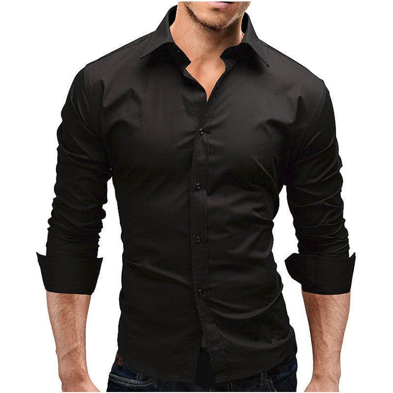 Men's Slim-fit Long-sleeved Solid Color Simple Formal Shirt - AFFORDABLE MARKET