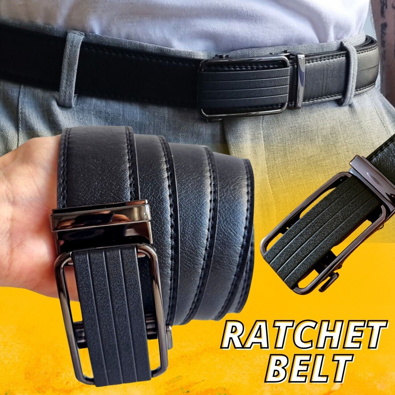 Men's Ratchet Belt Leather Mens Belt With Slide Buckle Ratchet Belts For Men USA - AFFORDABLE MARKET