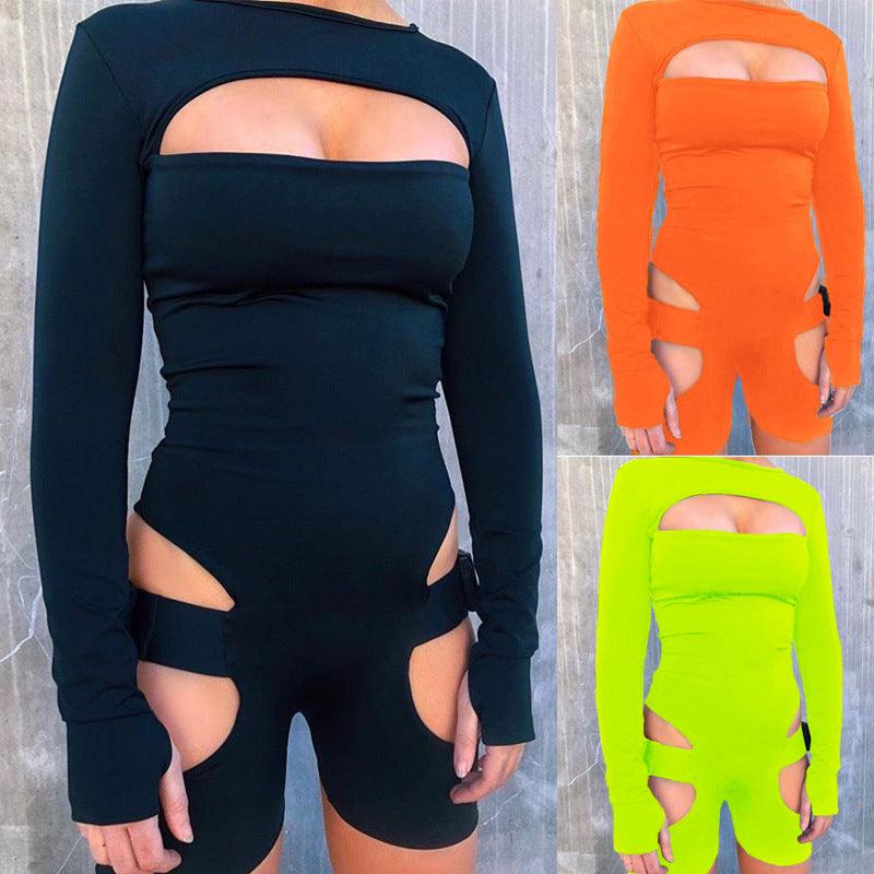 Hollowed Out Jumpsuit Adjustable Buckle Long Sleeve Shorts Warrior Jumpsuit - AFFORDABLE MARKET