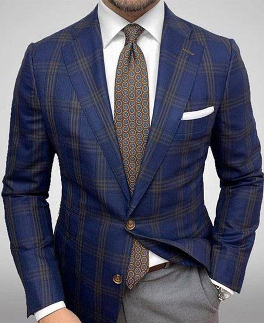 Men's Single-row Two-button Plaid Blazer - AFFORDABLE MARKET