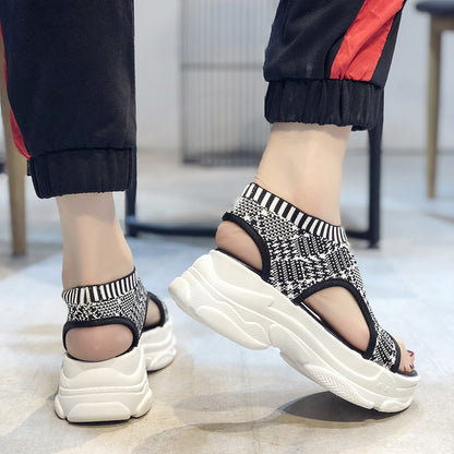 Flying Woven Sandals Women's New Summer Flat-Bottomed Style Comfortable Elastic Thick-Soled Sports Fish Mouth Shoes Large Size Factory - AFFORDABLE MARKET