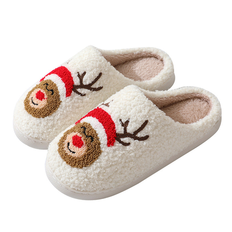 Christmas Home Slippers Cute Cartoon Santa Claus Cotton Slippers For Women And Men Couples Winter Warm Furry Shoes - AFFORDABLE MARKET