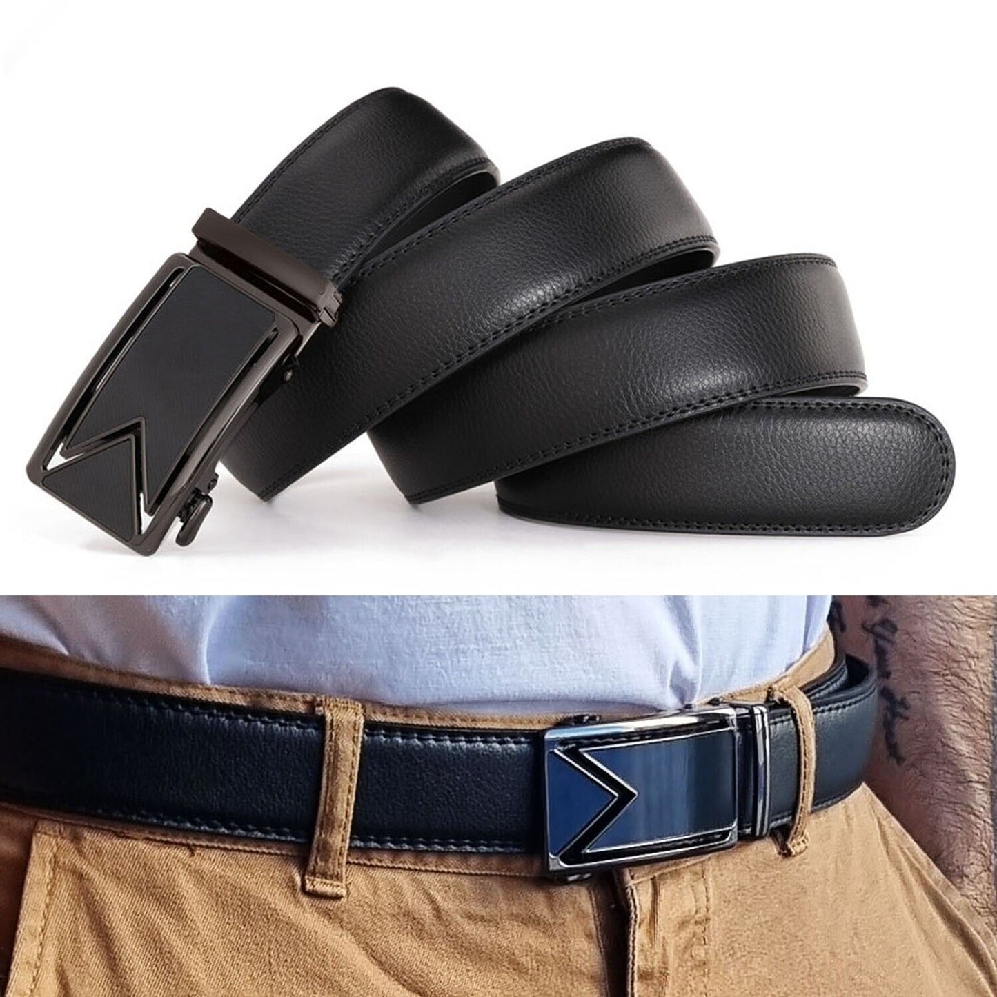 Microfiber Leather Mens Ratchet Belt Belts For Men Adjustable Automatic Buckle - AFFORDABLE MARKET