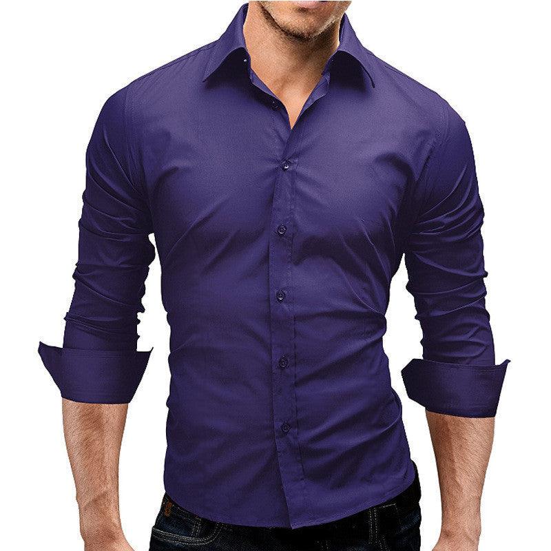 Men's Slim-fit Long-sleeved Solid Color Simple Formal Shirt - AFFORDABLE MARKET