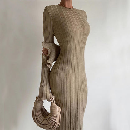 Slim Long Sleeved Ruffled Backless Sexy Dress