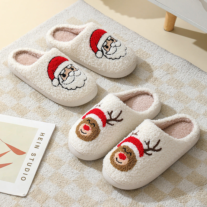 Christmas Home Slippers Cute Cartoon Santa Claus Cotton Slippers For Women And Men Couples Winter Warm Furry Shoes - AFFORDABLE MARKET