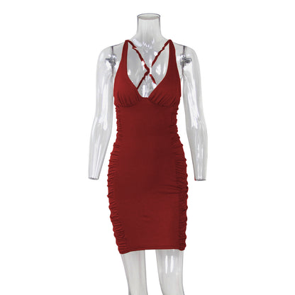 Women's Sexy V-neck Backless Short Dress