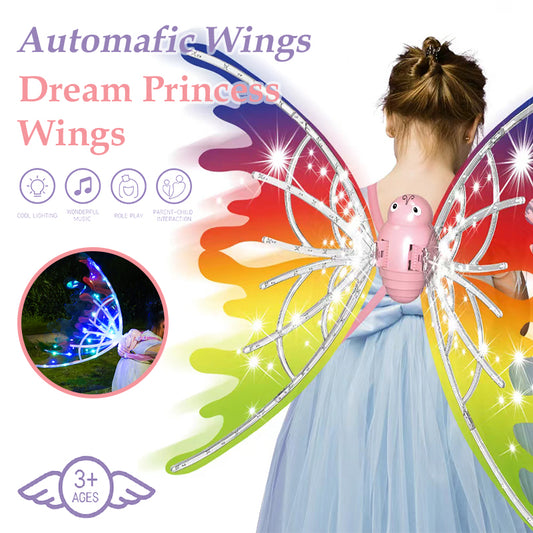 Girls Electrical Butterfly Wings With Lights Glowing Shiny Dress Up Moving Fairy Wings For Birthday Wedding Christmas Halloween - AFFORDABLE MARKET