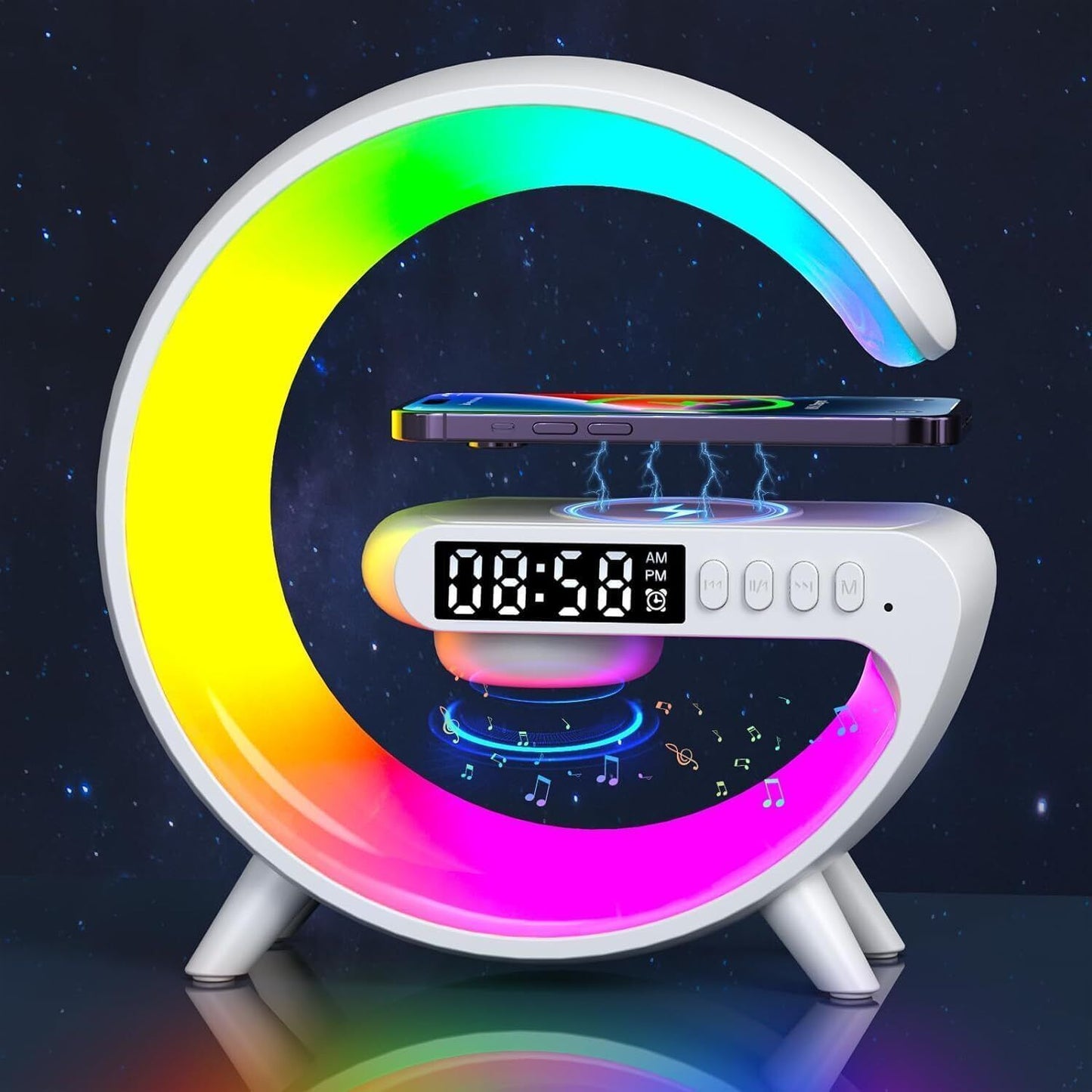 Smart Colorful Bedside Clock With Light and Wireless Charger