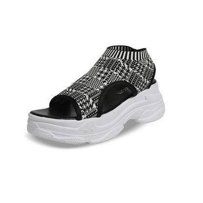 Flying Woven Sandals Women's New Summer Flat-Bottomed Style Comfortable Elastic Thick-Soled Sports Fish Mouth Shoes Large Size Factory - AFFORDABLE MARKET