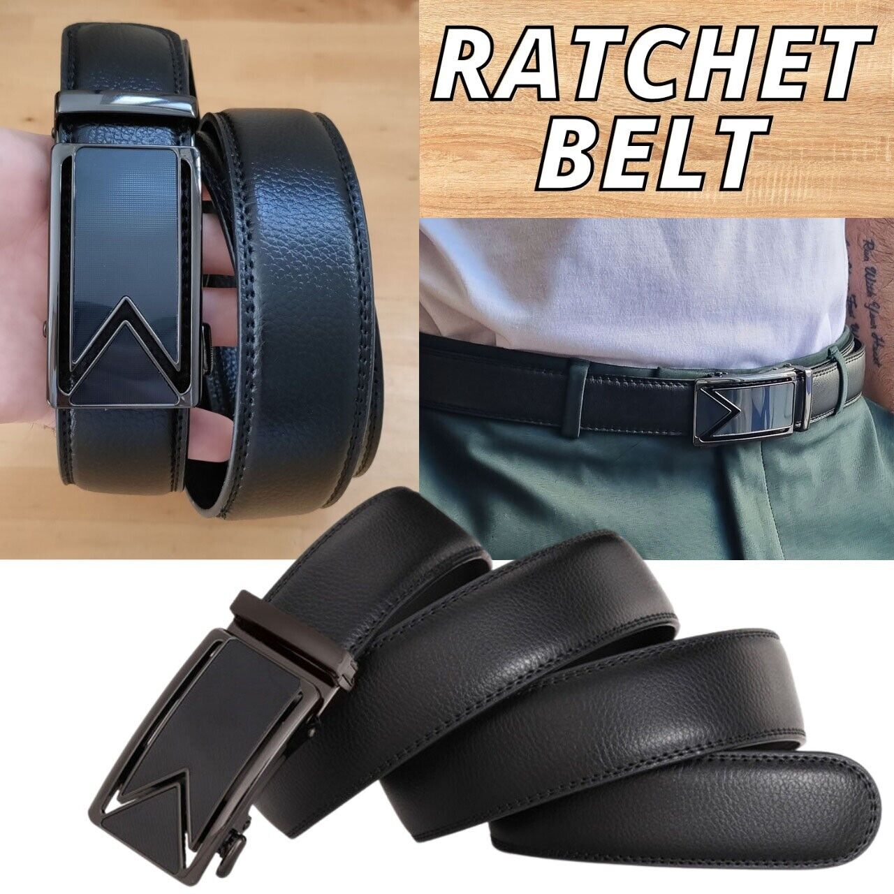 Microfiber Leather Mens Ratchet Belt Belts For Men Adjustable Automatic Buckle - AFFORDABLE MARKET