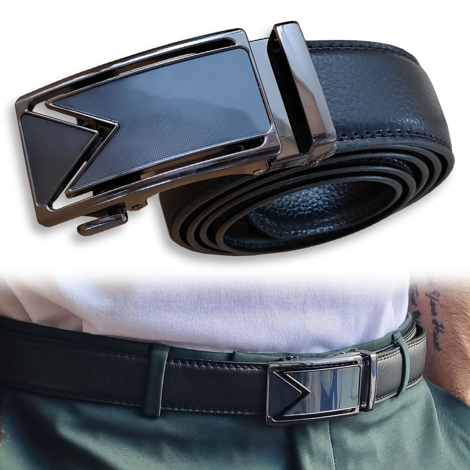 Microfiber Leather Mens Ratchet Belt Belts For Men Adjustable Automatic Buckle - AFFORDABLE MARKET