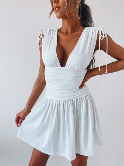 Shoulder V-neck Ruffle Sexy Dress