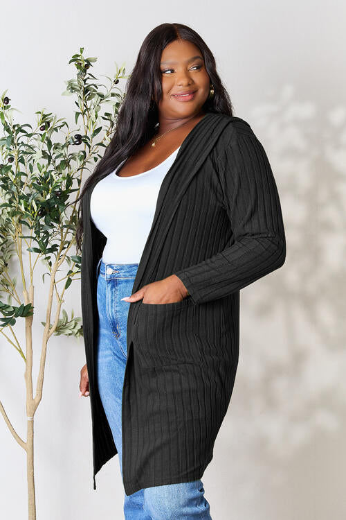 Basic Bae Full Size Ribbed Open Front Long Sleeve Cardigan - AFFORDABLE MARKET