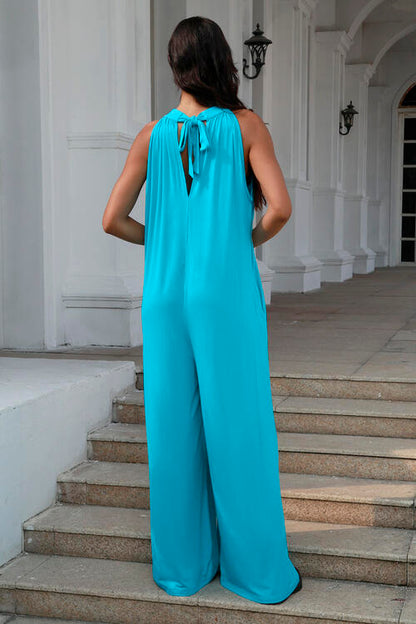 Double Take Full Size Tie Back Cutout Sleeveless Jumpsuit - AFFORDABLE MARKET