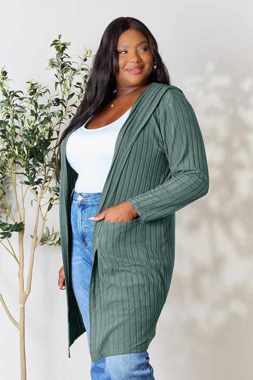 Basic Bae Full Size Ribbed Open Front Long Sleeve Cardigan - AFFORDABLE MARKET