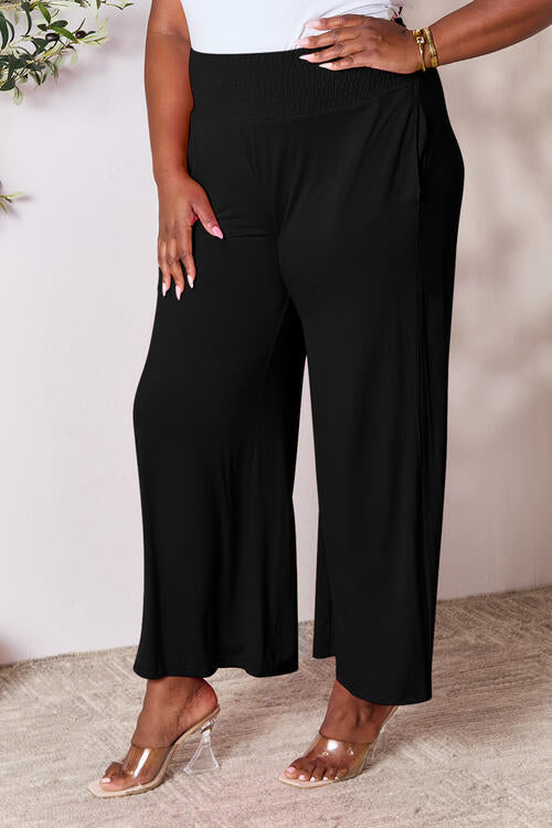 Double Take Full Size Smocked Wide Waistband Wide Leg Pants - AFFORDABLE MARKET