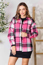 Double Take Plaid Button Up Collared Neck Jacket - AFFORDABLE MARKET