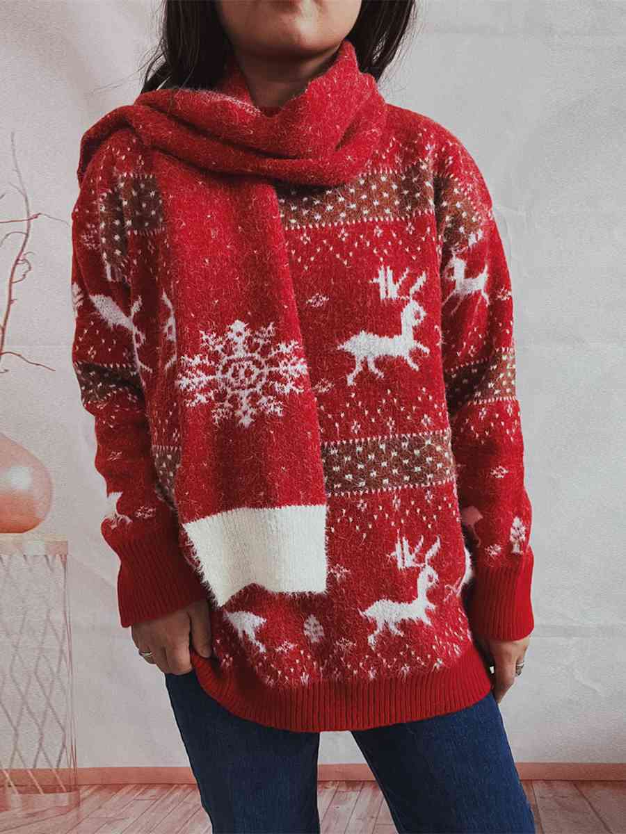 Christmas Element Sweater and Scarf Set - AFFORDABLE MARKET