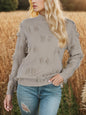 Fringe Detail Long Sleeve Mock Neck Sweater - AFFORDABLE MARKET