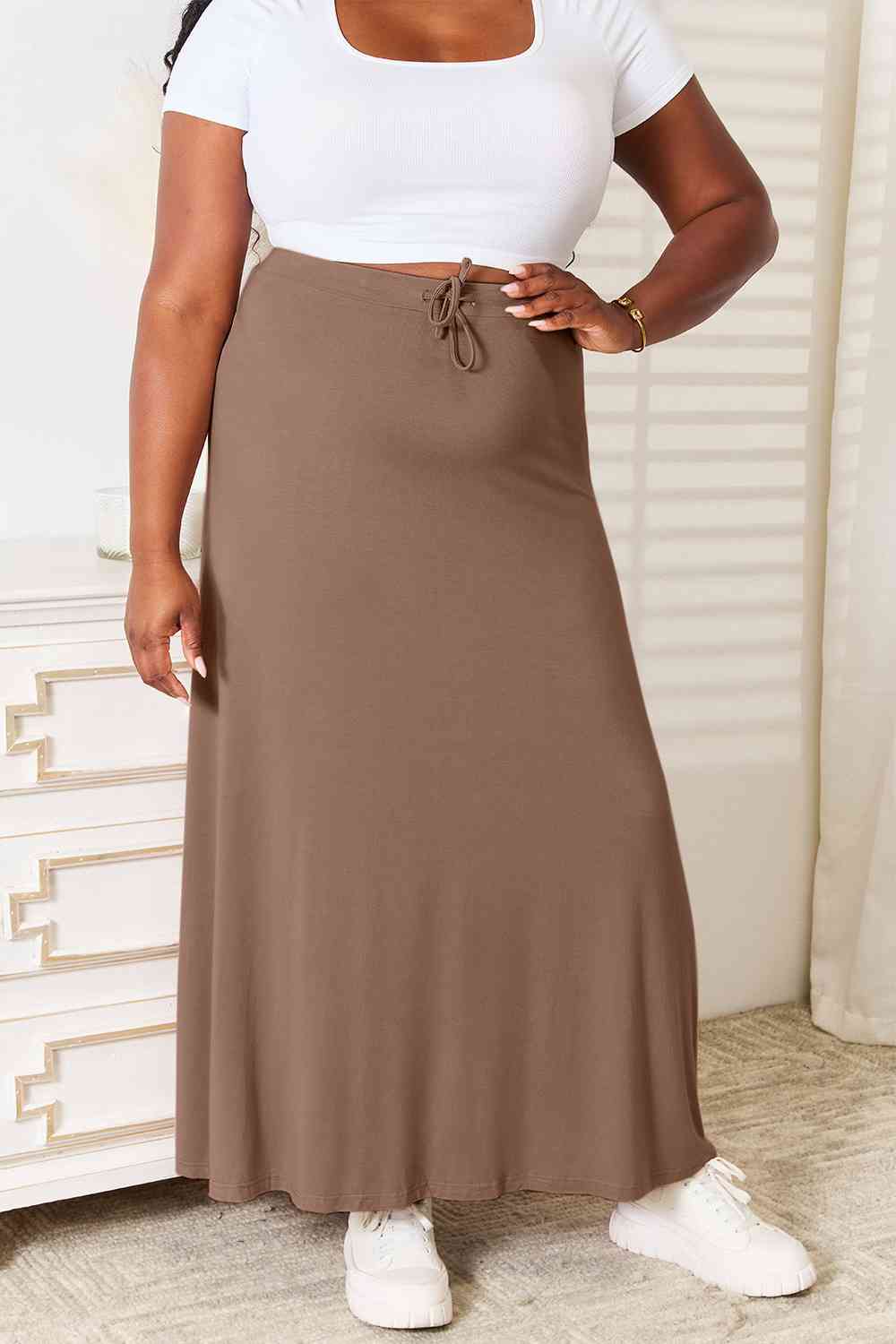 Double Take Full Size Soft Rayon Drawstring Waist Maxi Skirt Rayon - AFFORDABLE MARKET