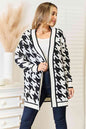 Woven Right Houndstooth Open Front Longline Cardigan - AFFORDABLE MARKET