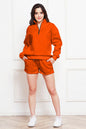 Half Zip Long Sleeve Sweatshirt and Drawstring Shorts Set - AFFORDABLE MARKET