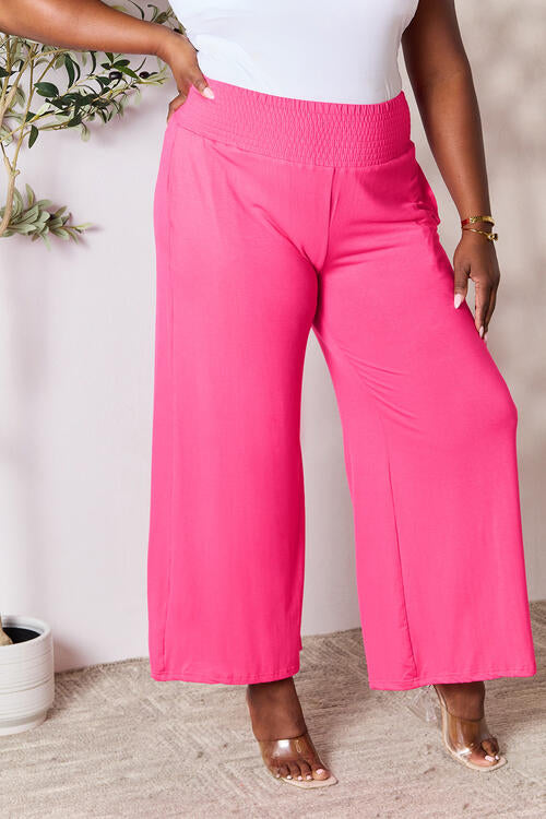 Double Take Full Size Smocked Wide Waistband Wide Leg Pants - AFFORDABLE MARKET