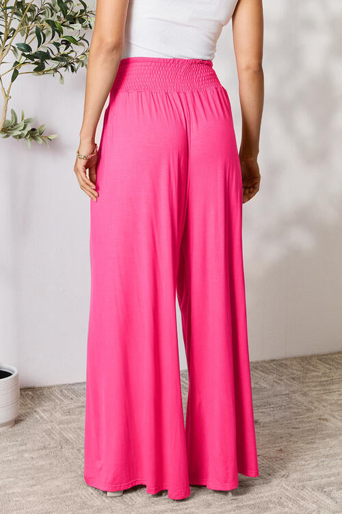 Double Take Full Size Smocked Wide Waistband Wide Leg Pants - AFFORDABLE MARKET