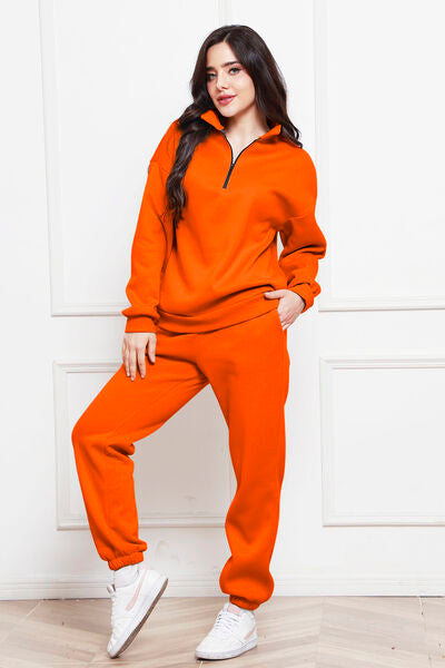 Half Zip Long Sleeve Sweatshirt and Pants Set - AFFORDABLE MARKET