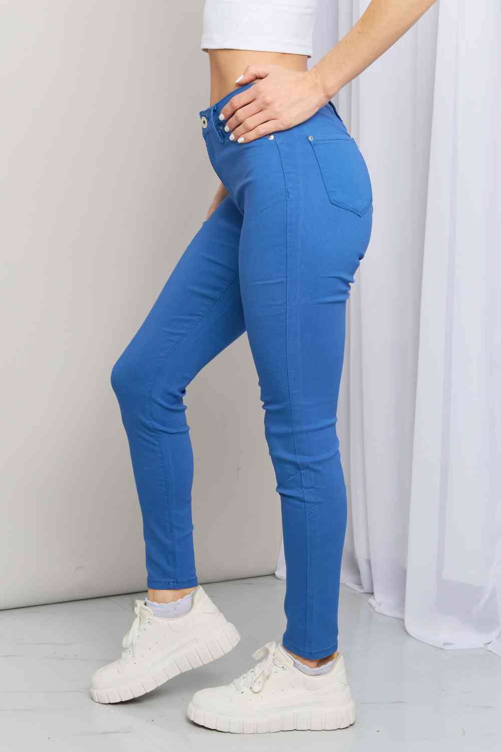 YMI Jeanswear Kate Hyper-Stretch Full Size Mid-Rise Skinny Jeans in Electric Blue - AFFORDABLE MARKET