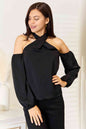 Double Take Grecian Cold Shoulder Long Sleeve Blouse - AFFORDABLE MARKET