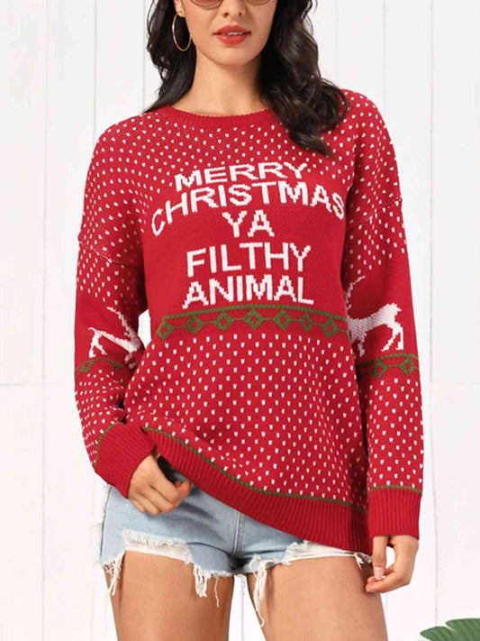 Christmas Element Round Neck Sweater - AFFORDABLE MARKET