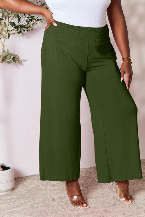 Double Take Full Size Smocked Wide Waistband Wide Leg Pants - AFFORDABLE MARKET