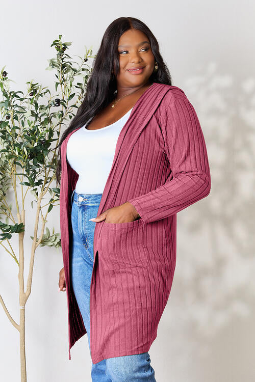 Basic Bae Full Size Ribbed Open Front Long Sleeve Cardigan - AFFORDABLE MARKET