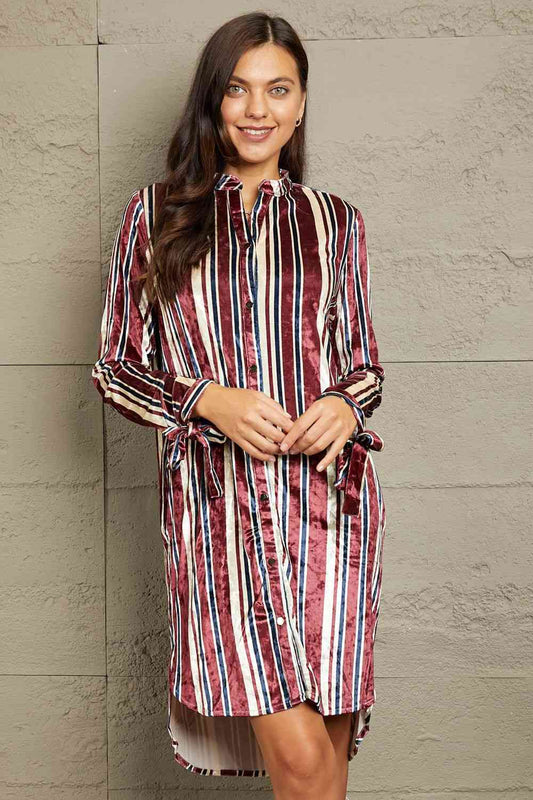 e.Luna Stripe Velvet Dress with Pockets - AFFORDABLE MARKET