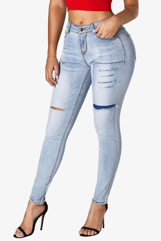 Acid Wash Ripped Skinny Jeans - AFFORDABLE MARKET