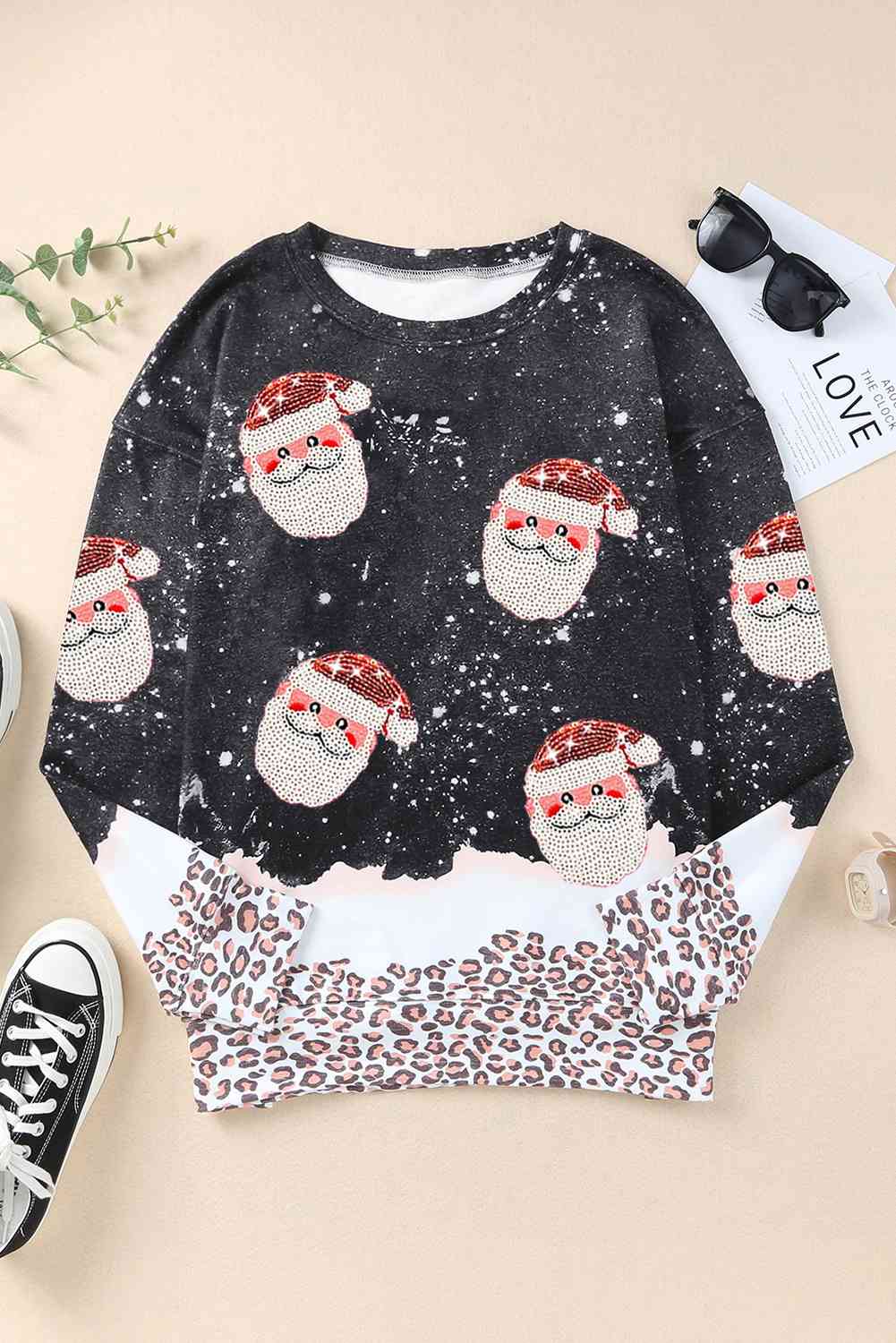 Sequin Patch Christmas Element Sweatshirt - AFFORDABLE MARKET