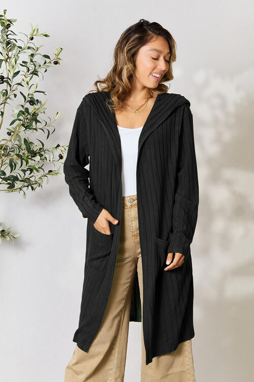 Basic Bae Full Size Ribbed Open Front Long Sleeve Cardigan - AFFORDABLE MARKET